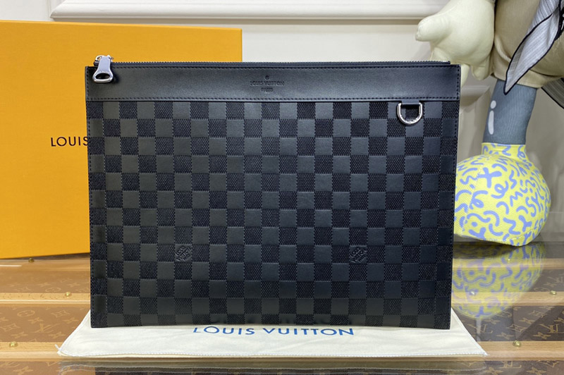 Louis Vuitton N60191 LV Discovery Pochette in Damier Infini Onyx Silver leather