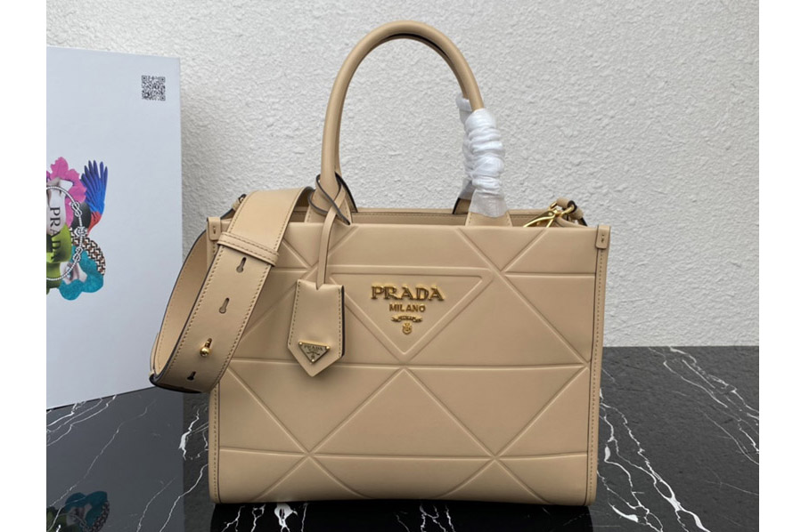 Prada 1BA379 Small leather Prada Symbole bag with topstitching in Beige Leather