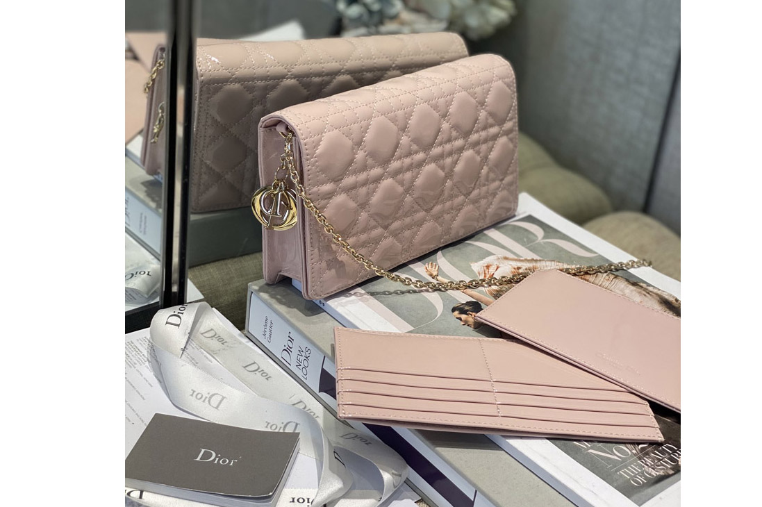 Dior S0204 Lady Dior pouch in Pink Patent Cannage Calfskin