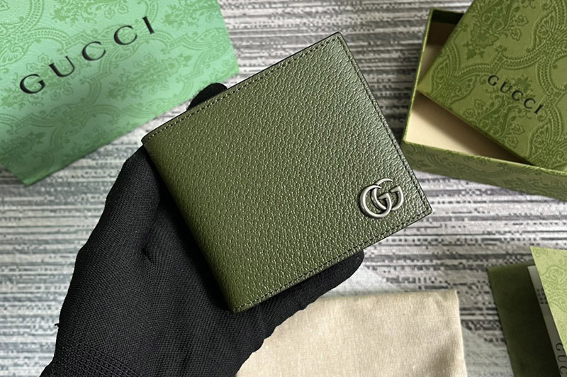 Gucci 428726 GG Marmont leather bi-fold wallet in Green Leather