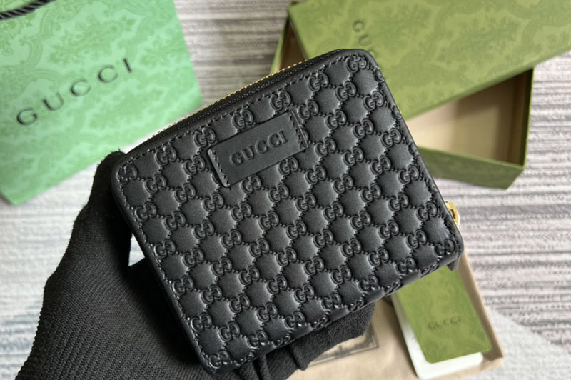 Gucci 449395 Small Bifold Wallet in Black Microguccissima GG Logo Leather