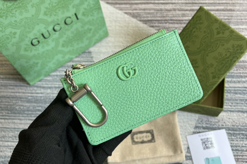 Gucci 701070 GG Marmont keychain card case in Green Leather