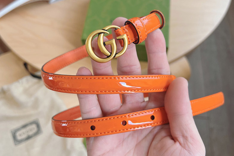Gucci 707327 Thin patent Double G belt in Orange patent leather With Gold Buckle