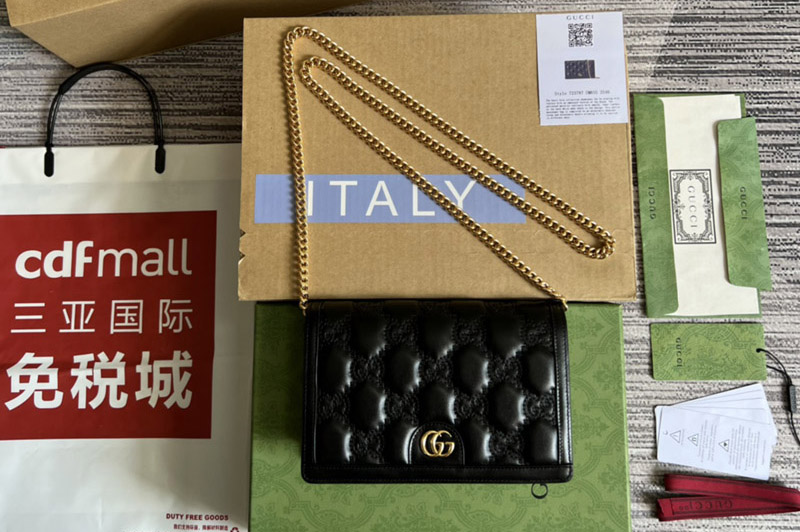 Gucci 723787 GG Matelassé chain wallet in Black GG Matelassé leather