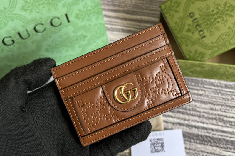 Gucci 723790 GG Matelassé card case in Light brown GG Matelassé leather