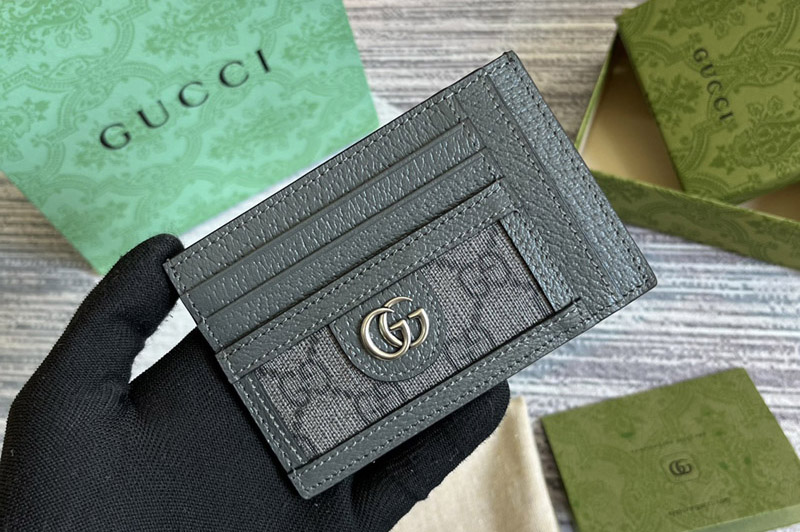 Gucci ‎‎‎‎732018 Ophidia card case in Grey and black GG Supreme canvas
