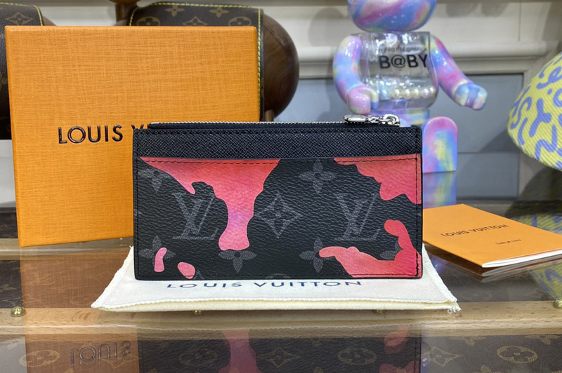 Louis Vuitton M81751 LV Coin Card Holder in Sunrise Monogram Eclipse coated canvas