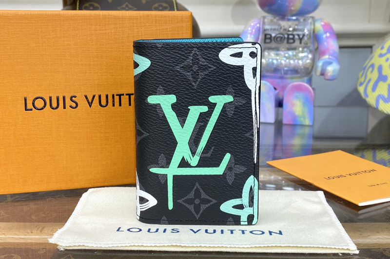 Louis Vuitton M81798 LV Pocket Organizer in Monogram Eclipse canvas With Green