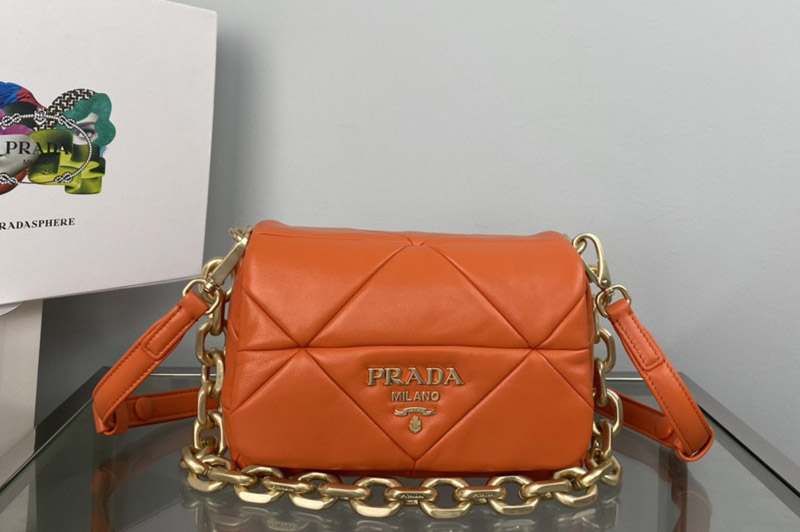 Prada 1BD292 Prada System nappa patchwork shoulder bag in Orange Leather