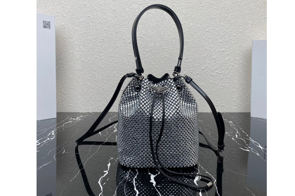 Prada 1BE067 Satin mini-bag with crystals in Metal