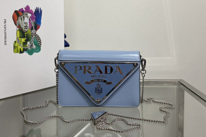 Prada 1BH189 Brushed leather shoulder bag in Blue Leather