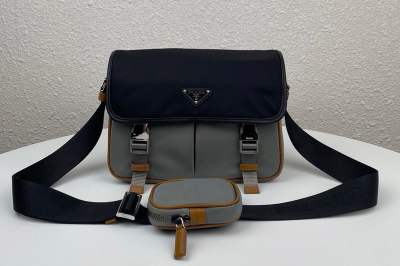 Prada 2VD769 Re-Nylon and Saffiano leather shoulder bag in Black/Grey Nylon