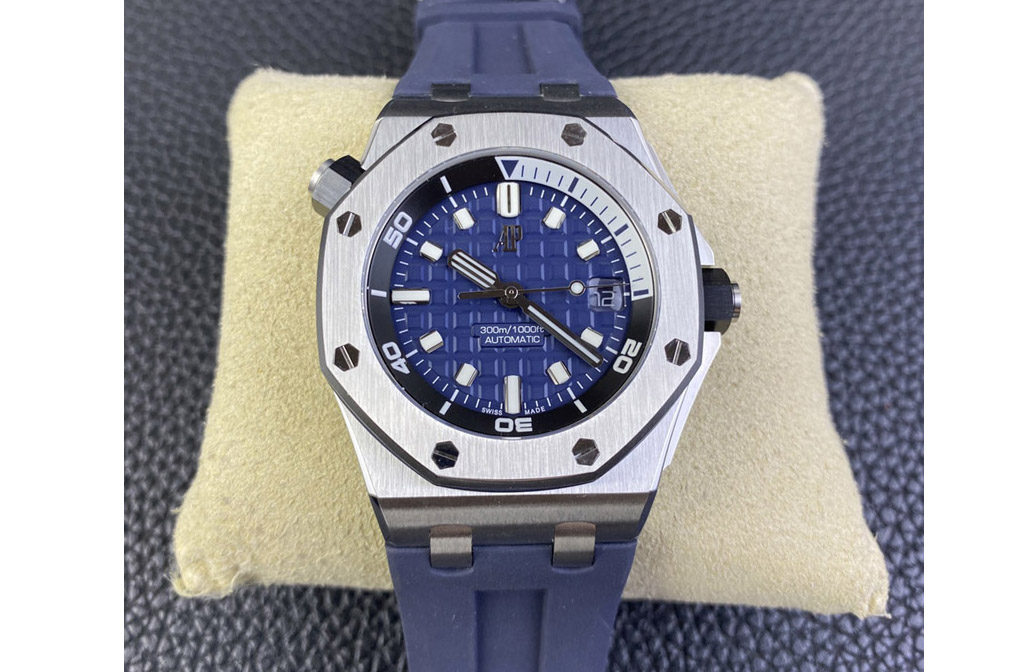Audemars Piguet Royal Oak Offshore Diver 15720 SS ZF 1:1 Best Edition Blue Dial on Blue Rubber Strap A4308