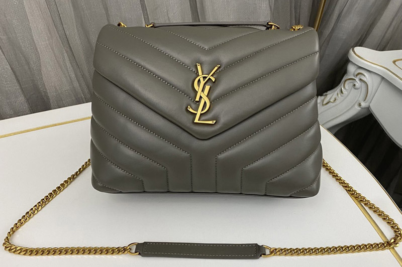 Saint Laurent 494699 YSL LOULOU SMALL BAG IN Gray Y-QUILTED LEATHER With Gold