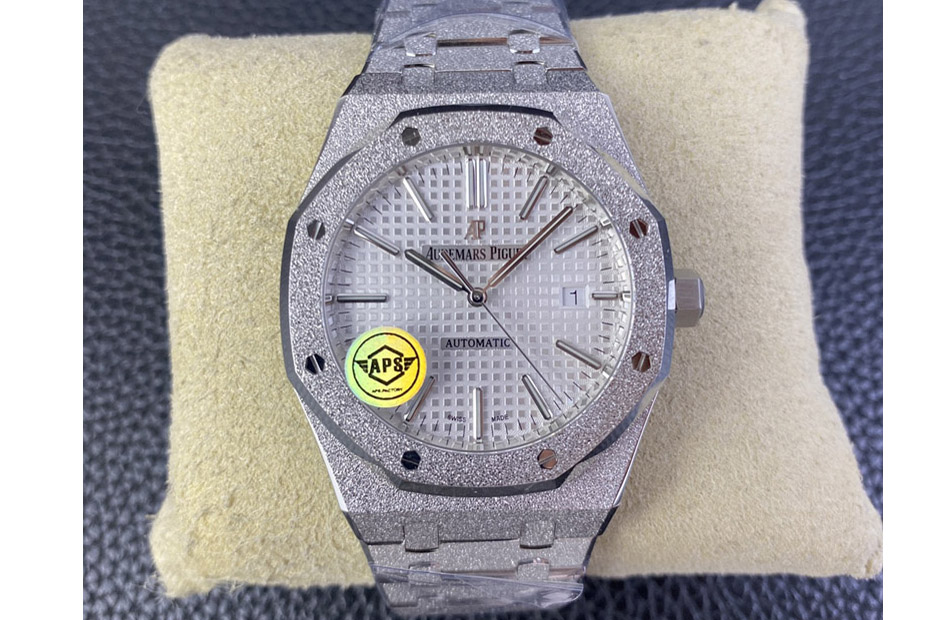 Audemars Piguet Royal Oak 41mm 15410 Frosted SS APSF 1:1 Best Edition White Textured Dial on SS Bracelet SA3120 Super Clone