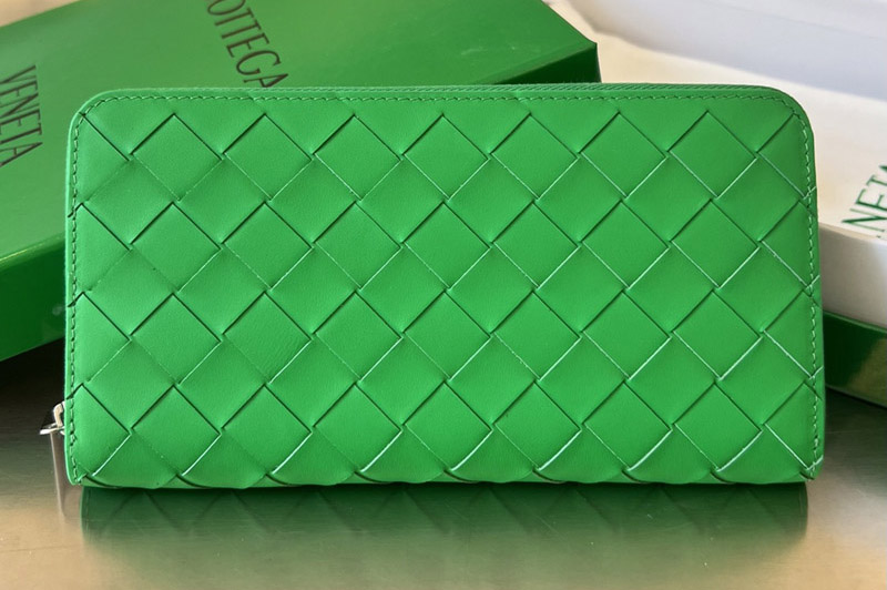 Bottega Veneta 593217 Intrecciato Zip Around Wallet in Parakeet Leather