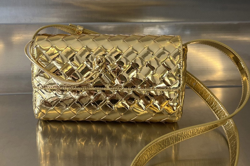Bottega Veneta 755545 Mini Andiamo Cross-Body Bag in Gold Intrecciato leather