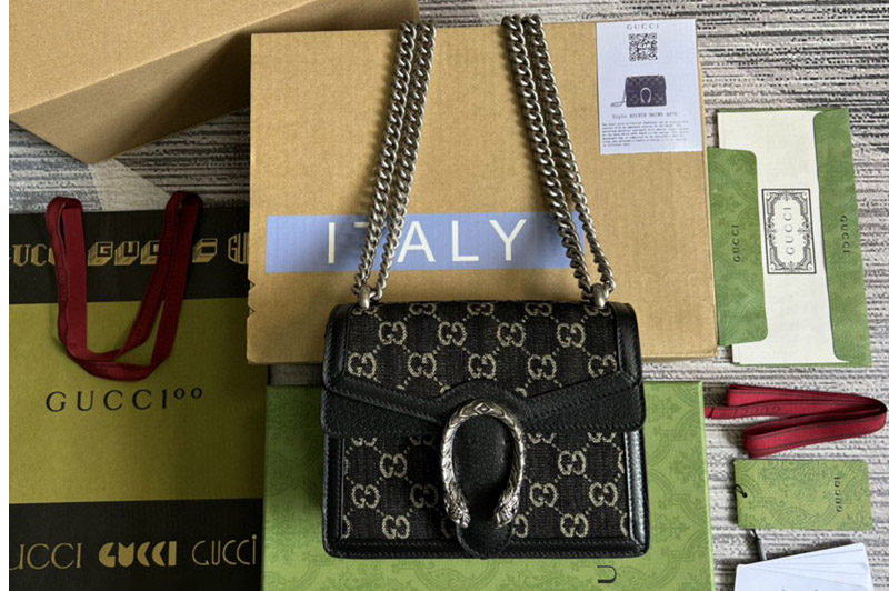 Gucci 421970 Dionysus GG Supreme mini bag in Black and ivory GG denim jacquard