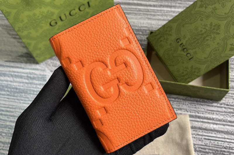 Gucci ‎739478 Jumbo GG Card Case in Orange jumbo GG leather