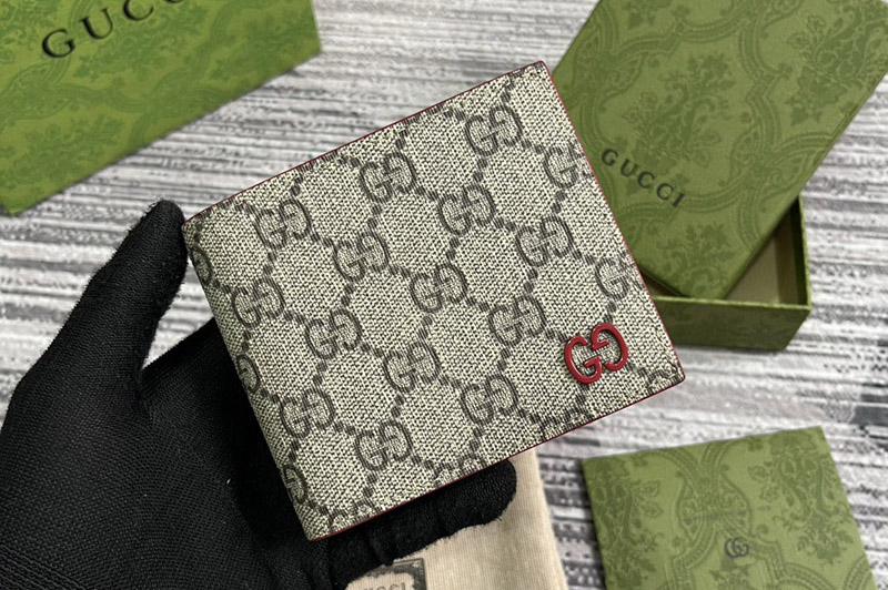 Gucci 768244 bifold wallet with GG detail in Beige and ebony GG Supreme canvas With Red