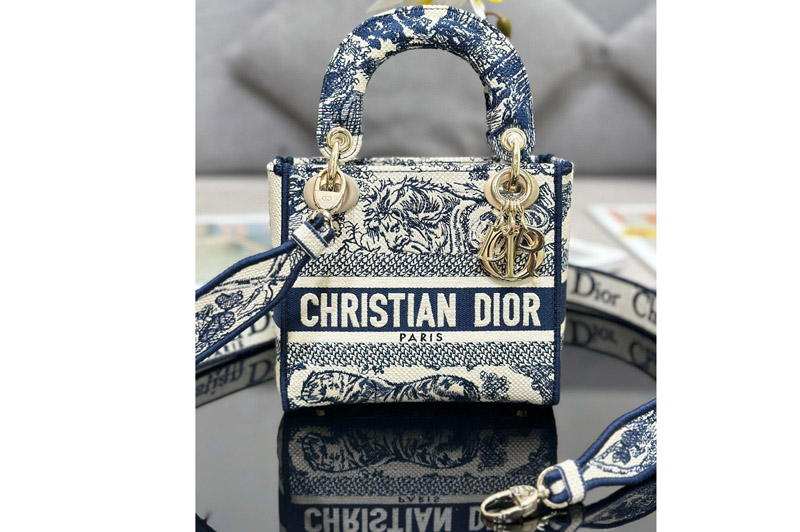 Dior M0505 Christian Dior Mini Lady Dior bag in Blue Toile de Jouy Embroidery