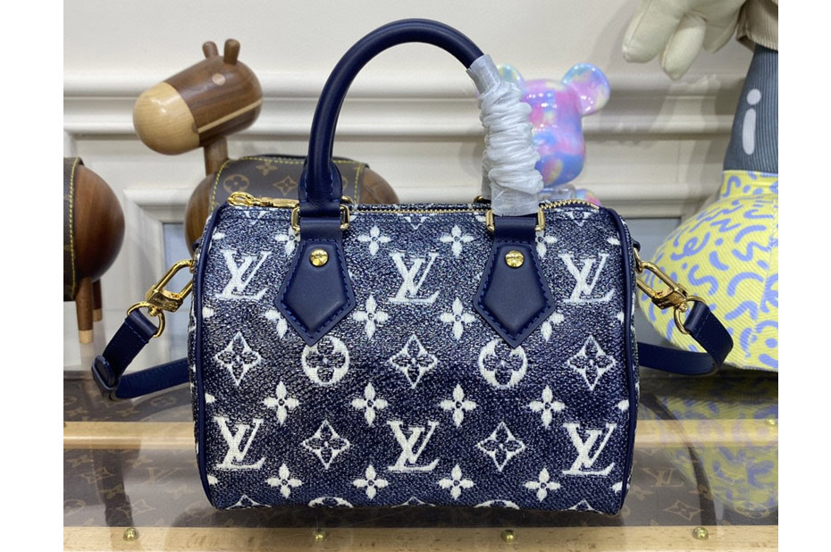 Louis Vuitton M23069 LV Speedy Bandouliere 20 handbag in Blue Monoglam coated canvas