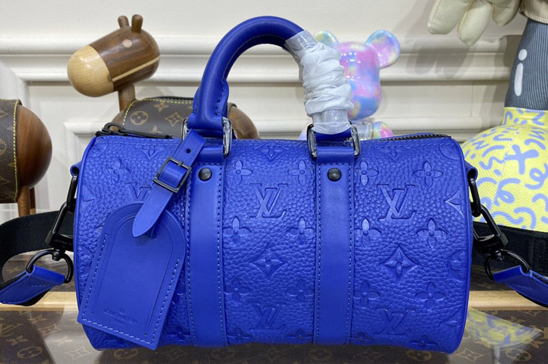 Louis Vuitton M23129 LV Keepall Bandouliere 25 Bag in Racing Blue Embossed Taurillon Monogram cowhide leather