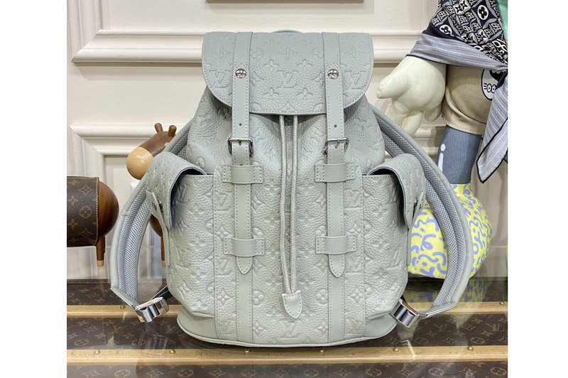 Louis Vuitton M23146 LV Christopher PM backpack in Mineral Gray Embossed Taurillon Monogram cowhide leather