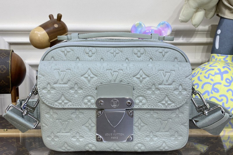 Louis Vuitton M23152 LV S Lock Messenger city bag in Mineral Gray Embossed Taurillon Monogram cowhide leather