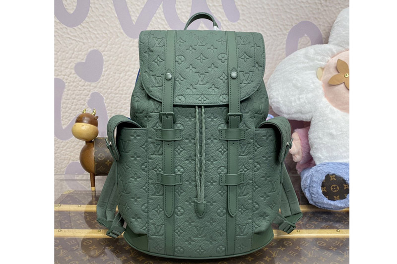 Louis Vuitton M24428 LV Christopher MM backpack In Forest Green Taurillon Monogram embossed cowhide leather