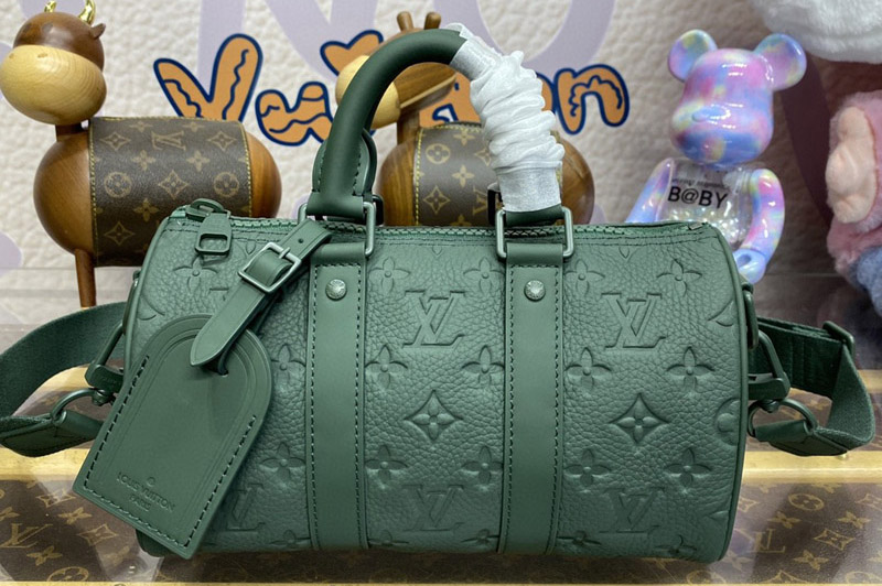 Louis Vuitton M24432 LV Keepall Bandouliere 25 Bag in Forest Green Taurillon Monogram embossed cowhide leather