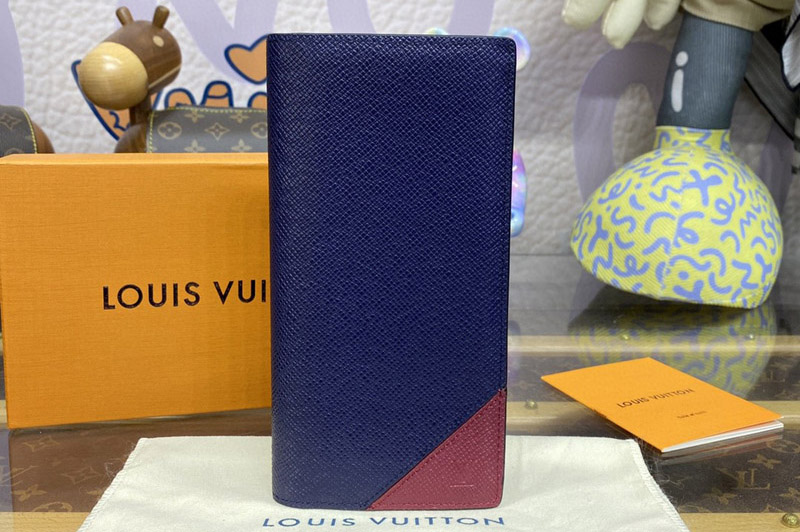 Louis Vuitton M30980 LV Brazza Wallet in Midnight Blue/Maple Red Taiga cowhide leather