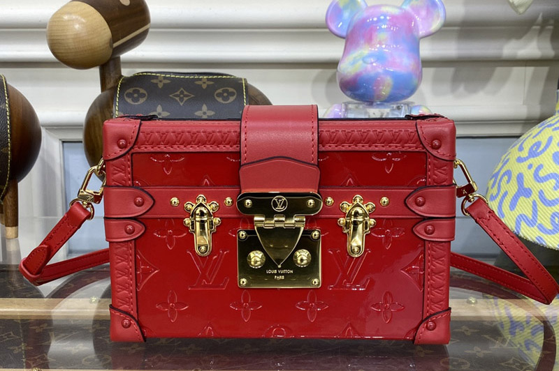 Louis Vuitton M40237 LV Petite Malle handbag in Red Embossed Monogram