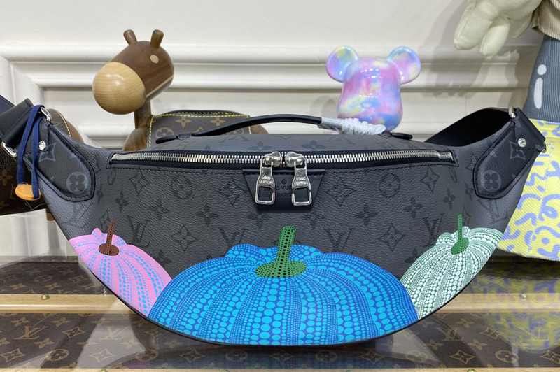 Louis Vuitton M46436 LV LVxYK Maxi Bumbag Bag in Monogram Eclipse Reverse coated canvas with colorful Pumpkin print