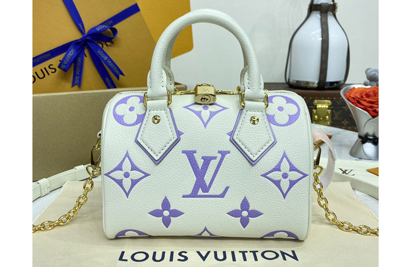 Louis Vuitton M46883 LV Speedy 20 Bandouliere handbag in Latte/Candy Purple Embossed grained cowhide-leather