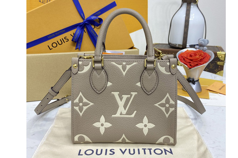 Louis Vuitton M47054 LV OnTheGo BB Bag in Dove Gray/Cream Monogram Empreinte cowhide leather