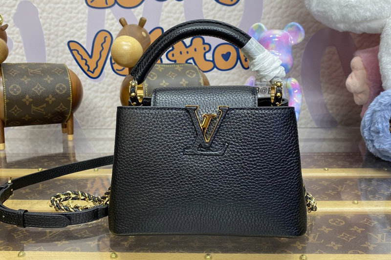 Louis Vuitton M56071 LV Capucines Mini Bag in Black Taurillon leather