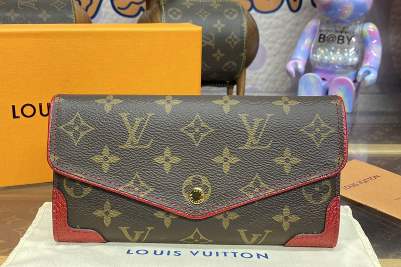 Louis Vuitton M61184 LV Sarah Retiro Long Wallet in Monogram Canvas With Red
