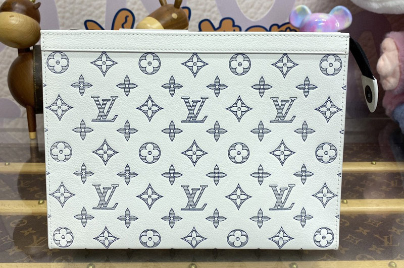Louis Vuitton M61692 LV Pochette Voyage MM Bag in White Monogram Shadow calfskin leather