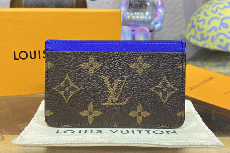 Louis Vuitton M82872 LV Card Holder PM in Monogram Macassar coated canvas With Blue