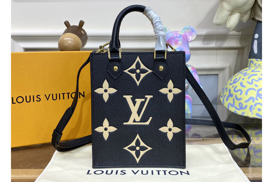 Louis Vuitton M81416 LV Petit Sac Plat bag in Black/Beige Monogram Empreinte embossed supple grained cowhide leather