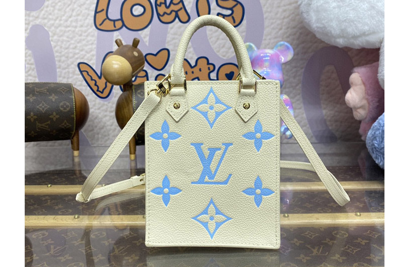 Louis Vuitton M81417 LV Petit Sac Plat Bag in White/Blue Monogram Empreinte Leather