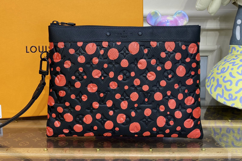 Louis Vuitton M82019 LV LVxYK Pochette To Go Clutch in Black and red Taurillon Monogram cowhide with Infinity Dots print