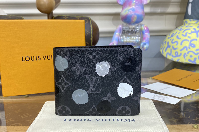 Louis Vuitton M81931 LV x YK Multiple wallet in Monogram Eclipse coated canvas with 3D Painted Dots print