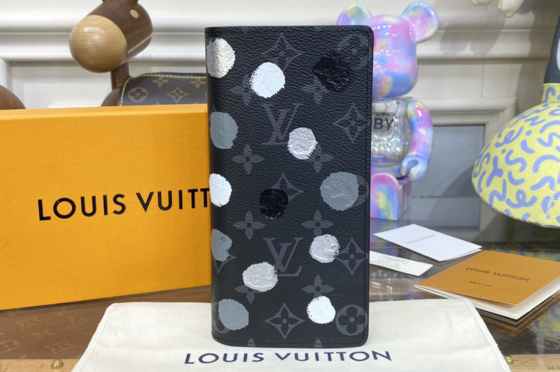 Louis Vuitton M81932 LV x YK Brazza wallet in Monogram Eclipse coated canvas with 3D Painted Dots print