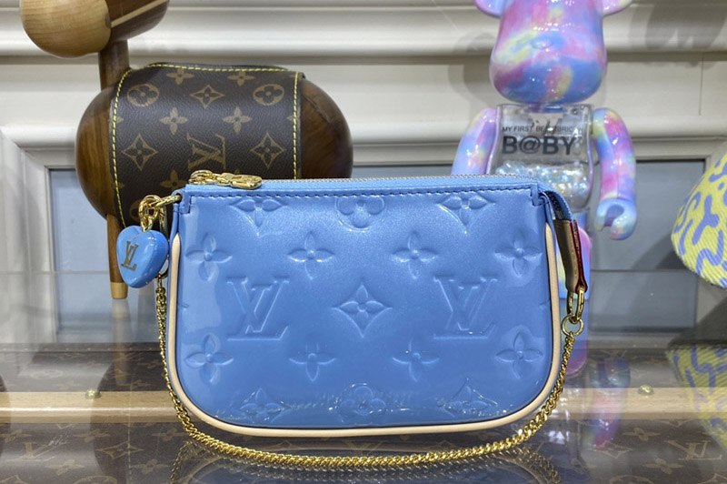 Louis Vuitton M81940 LV Mini Pochette Accessoires in Blue Monogram Vernis embossed patent calf leather