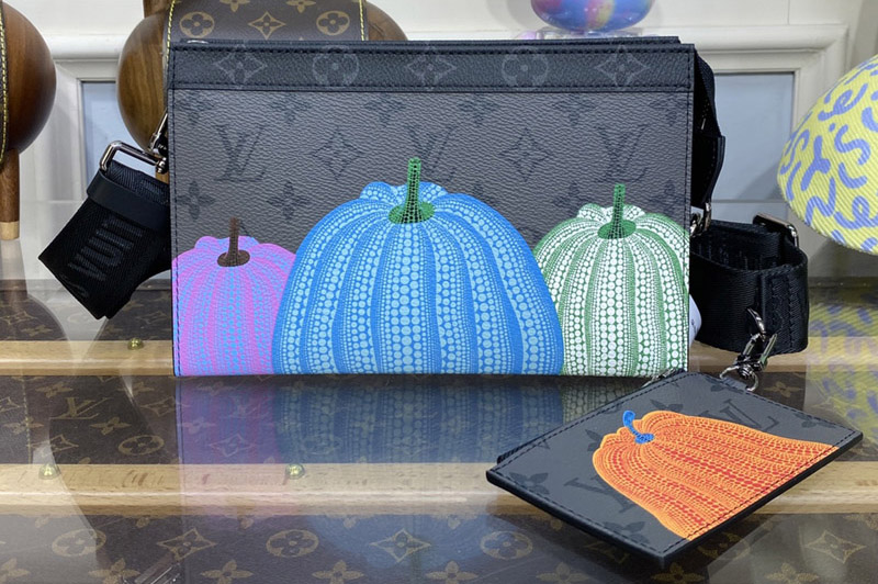 Louis Vuitton M81972 LV x YK Gaston Wearable Wallet in Monogram Eclipse Reverse coated canvas with colorful Pumpkin print