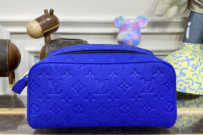 Louis Vuitton M82576 LV Dopp Kit toilet pouch in Racing Blue Embossed Taurillon Monogram cowhide leather