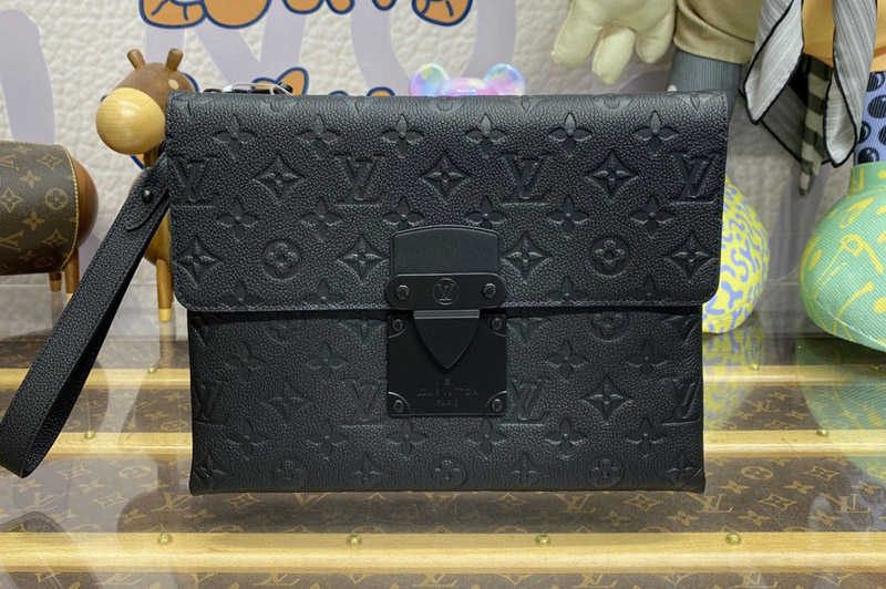 Louis Vuitton M82559 LV Pochette S-Lock Bag in Black Embossed Taurillon Monogram cowhide leather