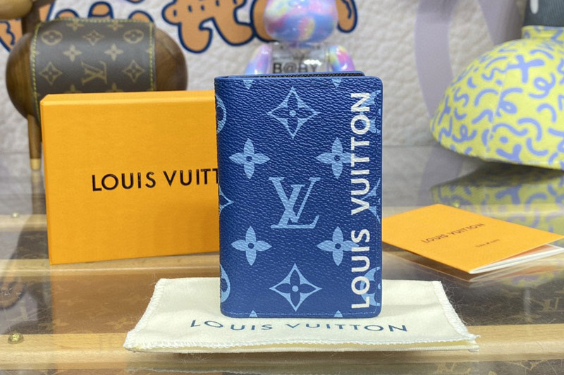 Louis Vuitton M82797 LV Pocket Organizer Wallet in Blue Monogram canvas